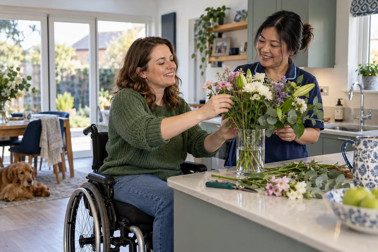 A wheelchair user leading an everyday activity in an accessible home